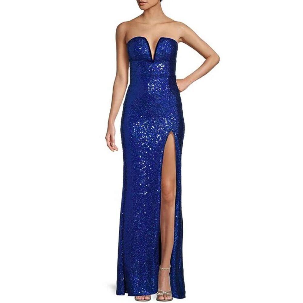Emerald Sundae Dress XS Strapless Sequin Front Slit Lace Up Mermaid Gown NEW‎